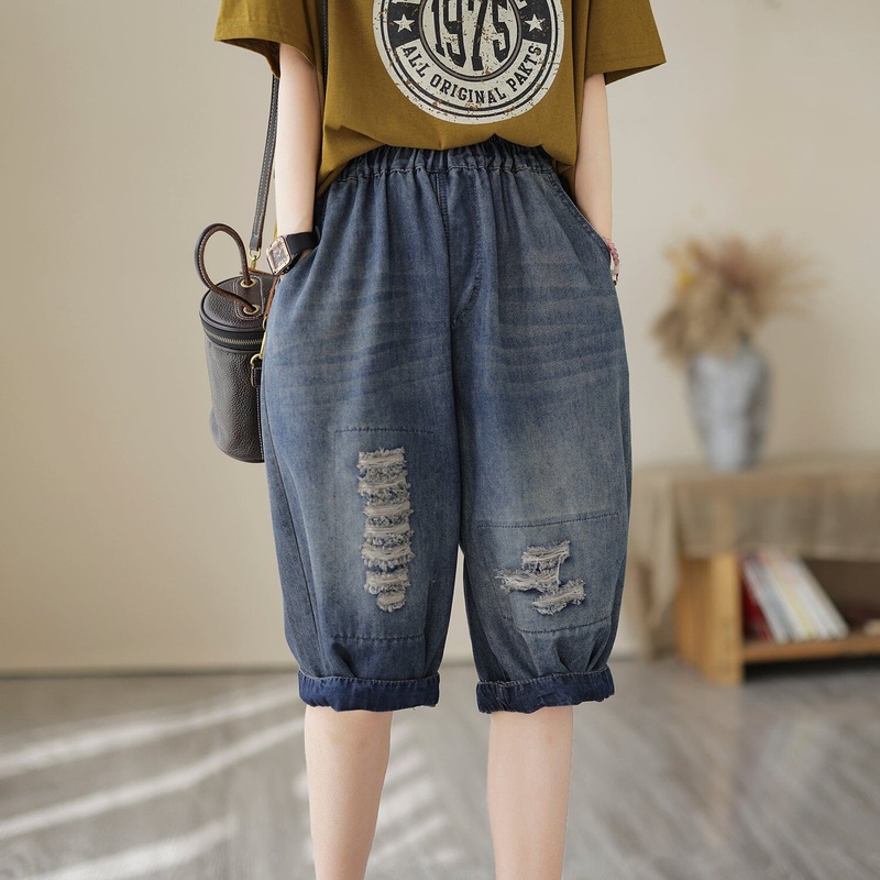 Summer Casual Ripped Cotton Denim Shorts