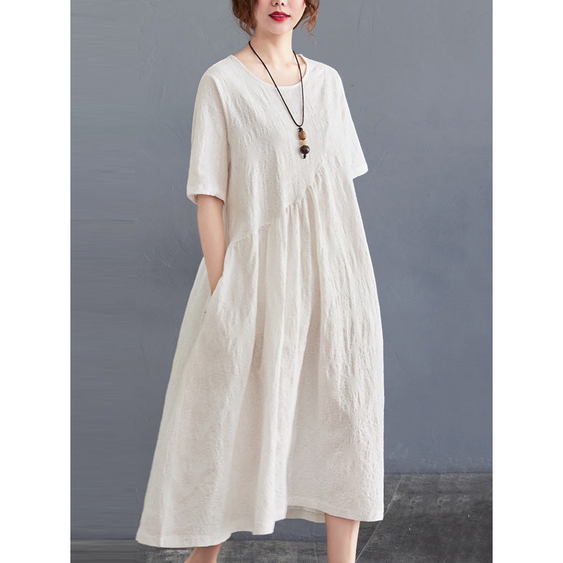 Summer Cotton Blend Solid Color Irregular Dress