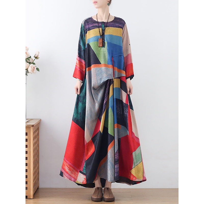 Summer Women Ethnic Print Irregular Long Dress