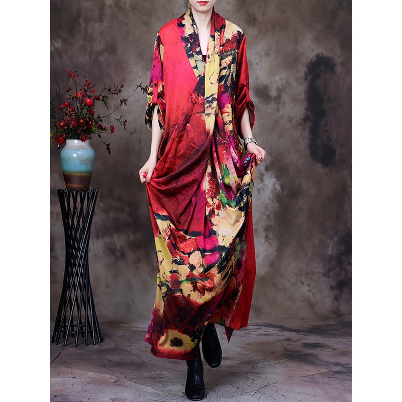 Vintage Floral Print Loose Retro Maxi Dress