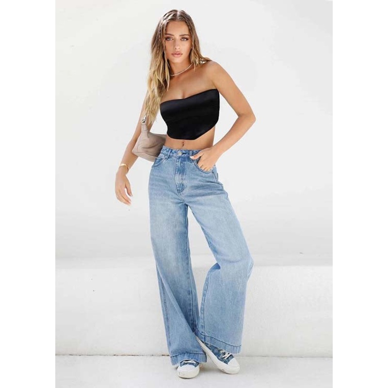 Women Light Blue Oversized Original Design Denim Wide Leg Pants Summer