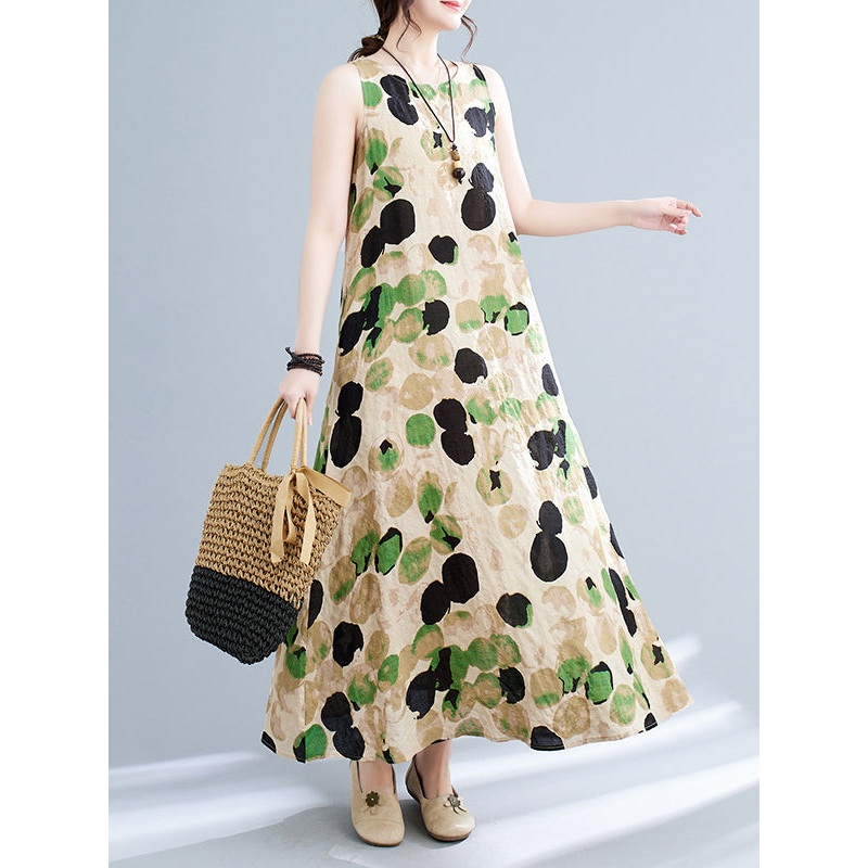 Women Split-Joint Round-neck Maxi Dress Sleeveless