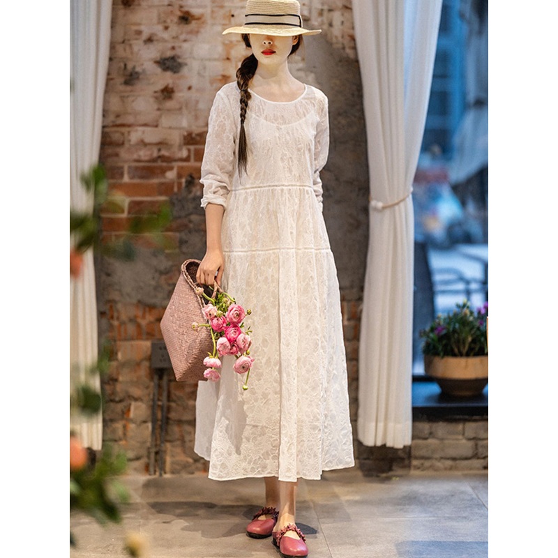 Artsy Flower Embossing Drawstring Loose Dress Summer