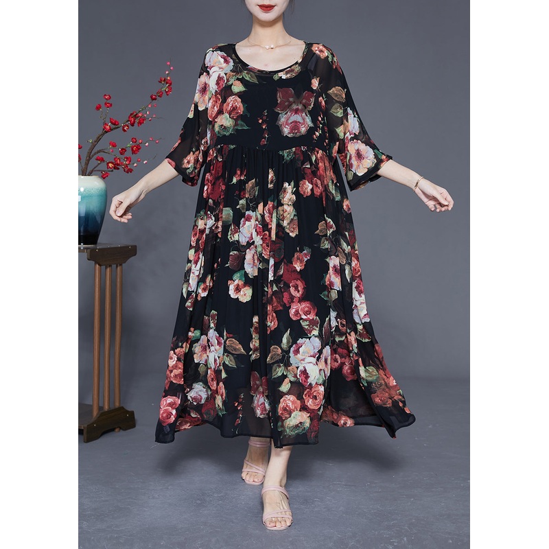 Bohemian Black Oversized Print Chiffon Dress Summer