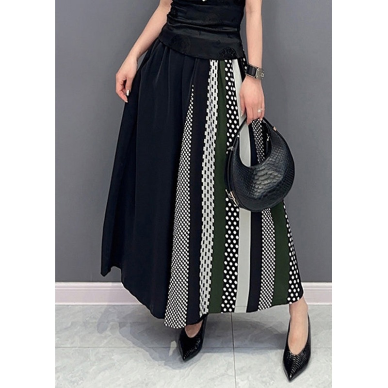 Boho Black Pockets Print Patchwork Chiffon Wide Leg Pants Summer
