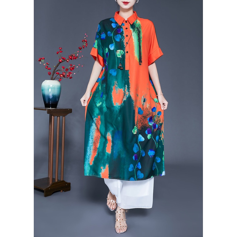 Chic Colorblock Peter Pan Collar Tie Dye Silk Vacation Dresses Summer