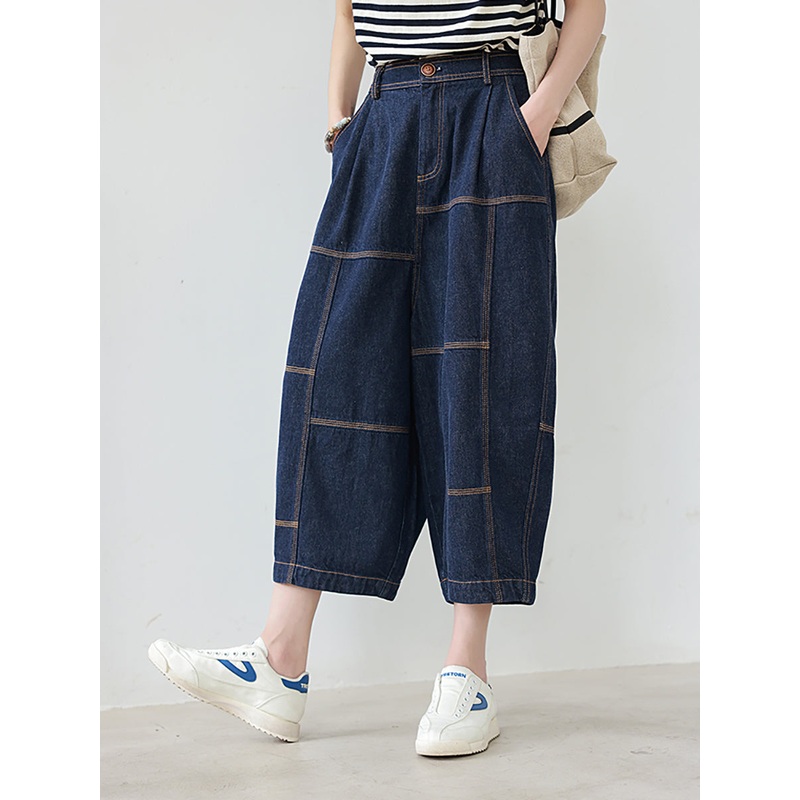 Loose Casual Summer Vintage Stitching Pocket Denim Pants