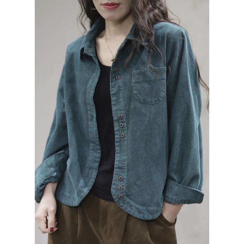 Unique Blue Peter Pan Collar Corduroy Coats Long Sleeve