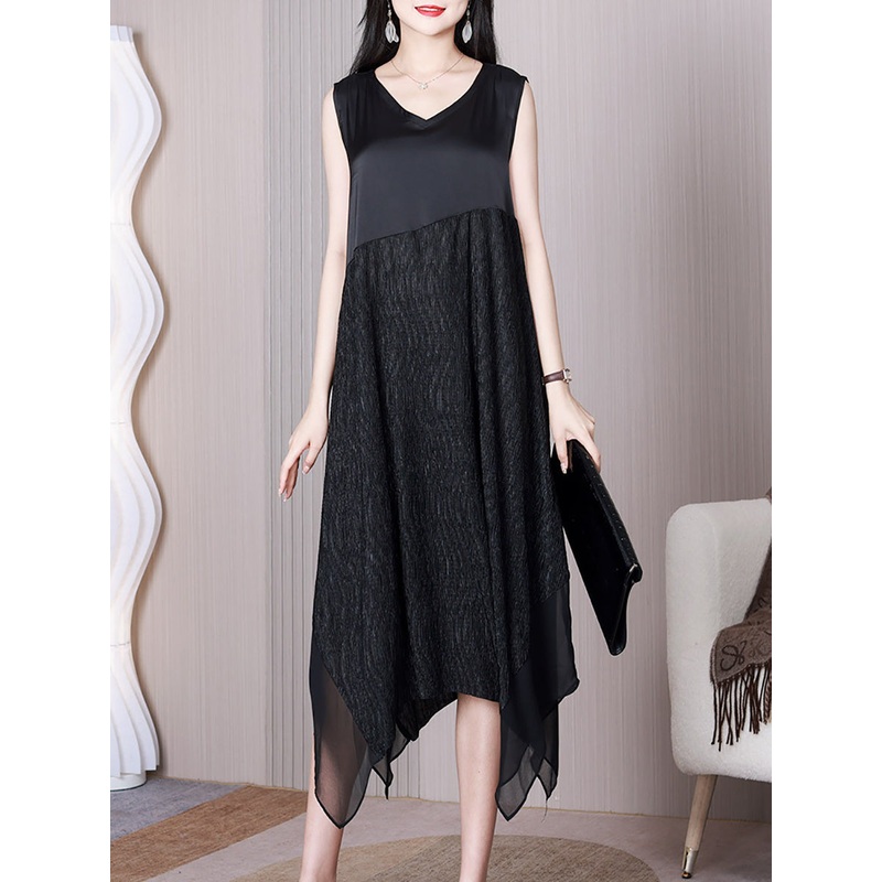 Women Summer Casual Irregular Spliced Solid Vest Dress