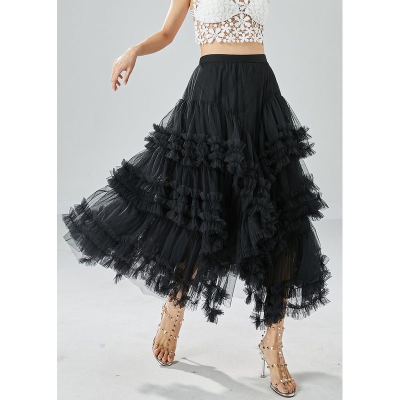 Art Black Asymmetrical Patchwork Ruffled Tulle Beach Skirts Summer