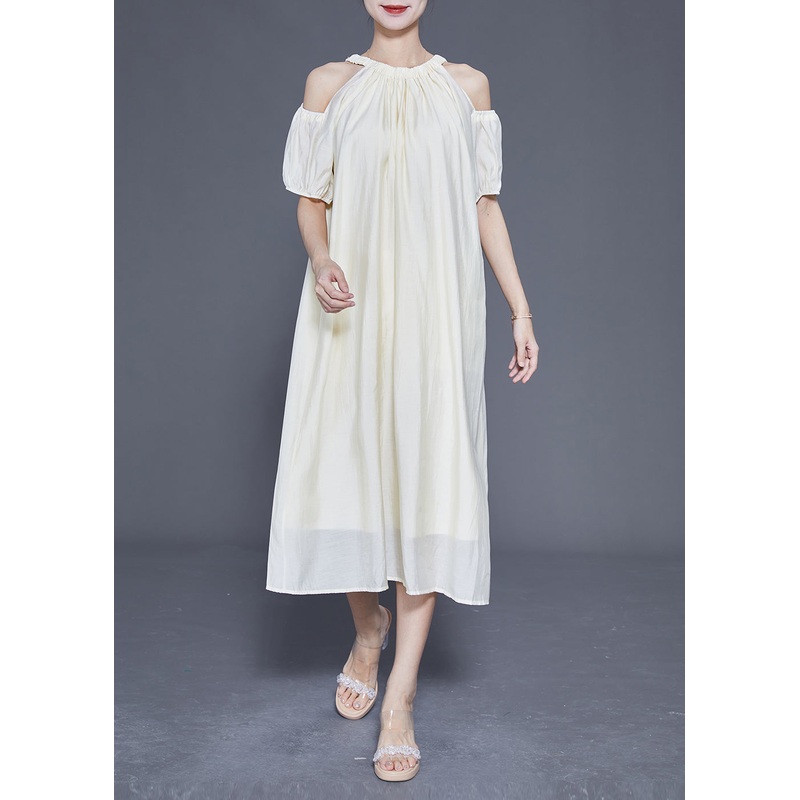 Boho White Cold Shoulder Original Design Silk Long Dress Summer