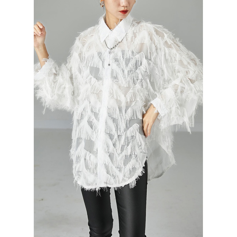 Diy White Oversized Fluffy Cotton Blouse Tops Summer