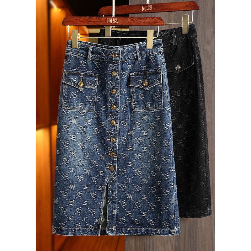 Fashion Blue Print Patchwork High Waist Denim A Line Skirt Summer