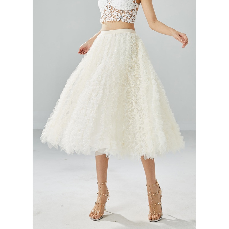 Fine White Ruffled Exra Large Hem Tulle A Line Skirt Summer