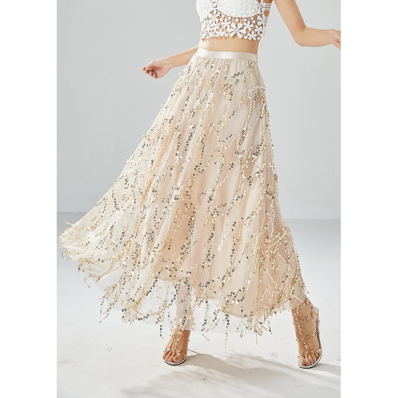 Modern Apricot Sequins Tassel Tulle Skirt Summer
