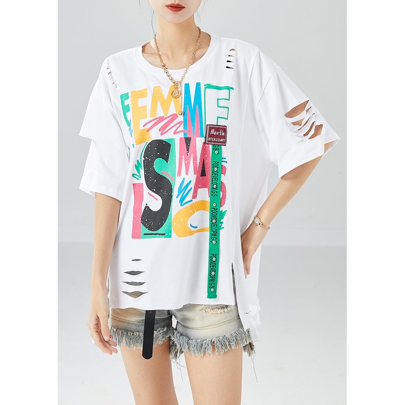 Modern White Oversized Ripped Cotton Beach Vest Summer