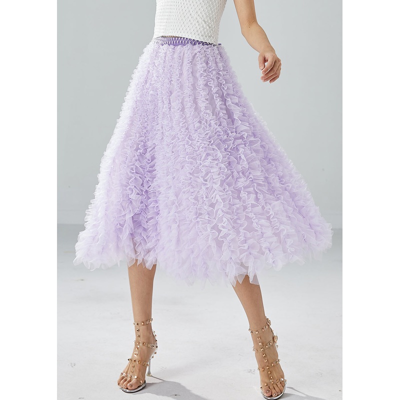 Organic Purple Elastic Waist Ruffled Tulle Holiday Skirt Summer