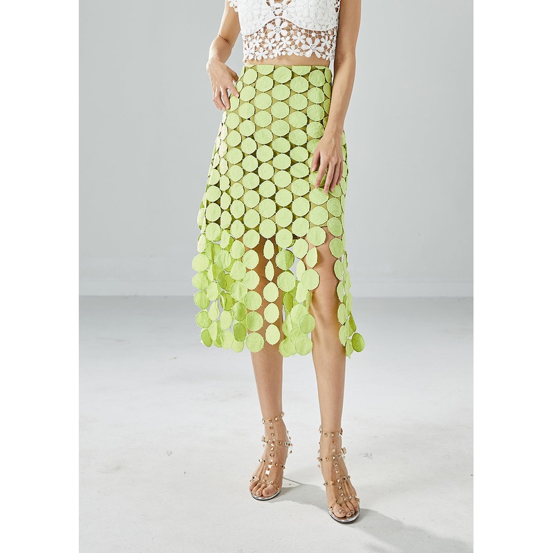 Original Design Grass Green Embroideried Circle Slim Fit Skirts Summer