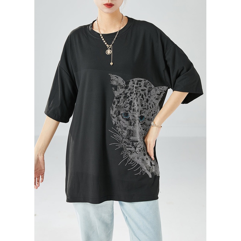 Stylish Black Oversized Zircon Cotton Tank Summer