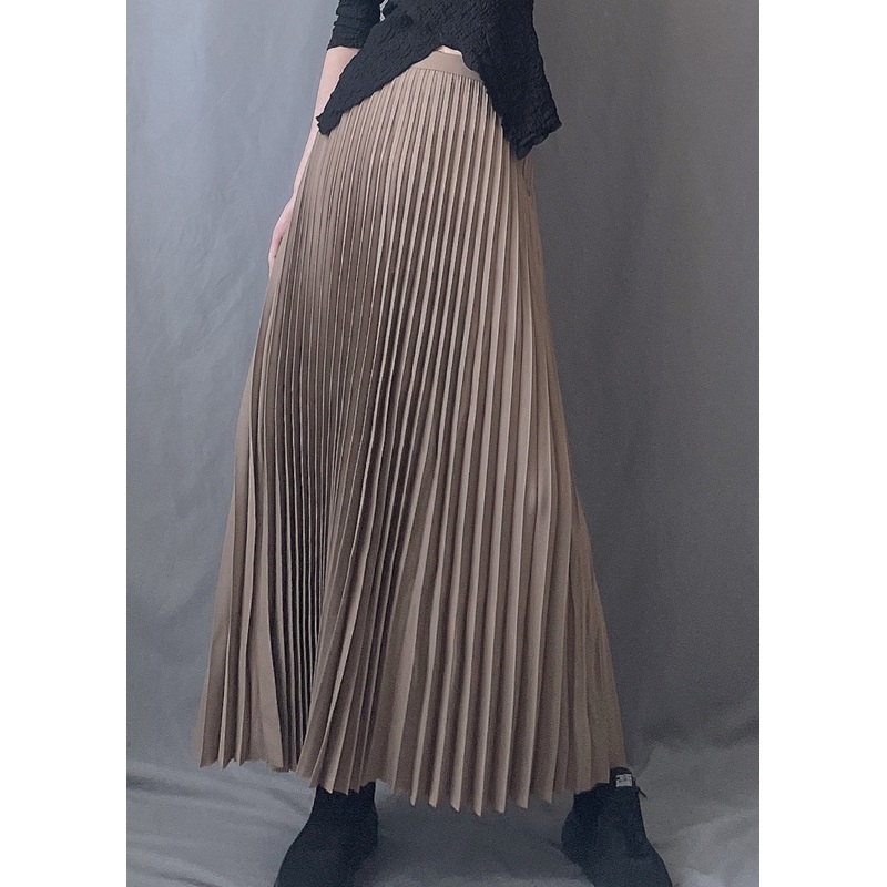 Art Chocolate Wrinkled Elastic Waist A Line Skirts Spring
