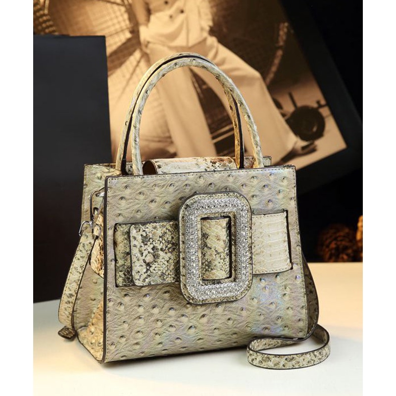 Beautiful Zircon Solid Durable Faux Leather Tote Handbag
