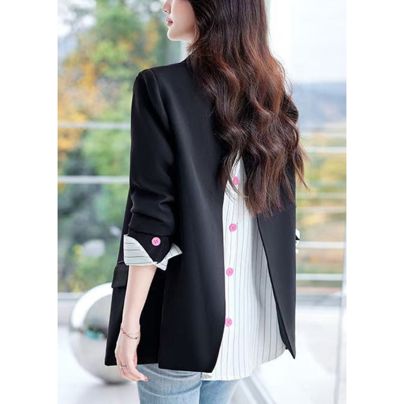 Bohemian Black Oversized Patchwork Fake Two Piece Jacket Spring
