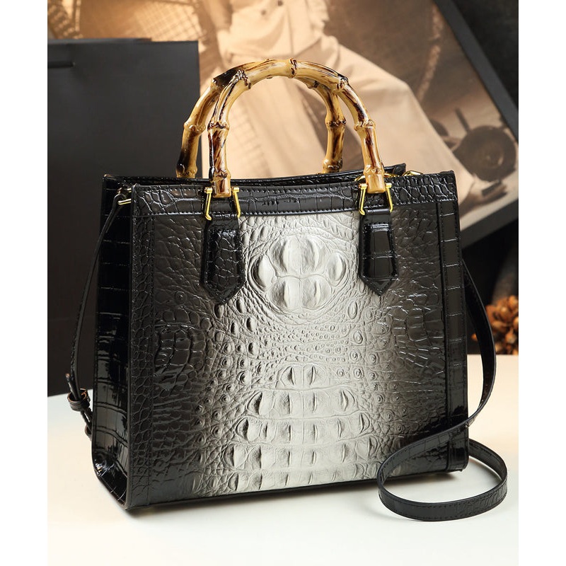Boho Gradient Color Alligator Pattern Faux Leather Tote Handbag