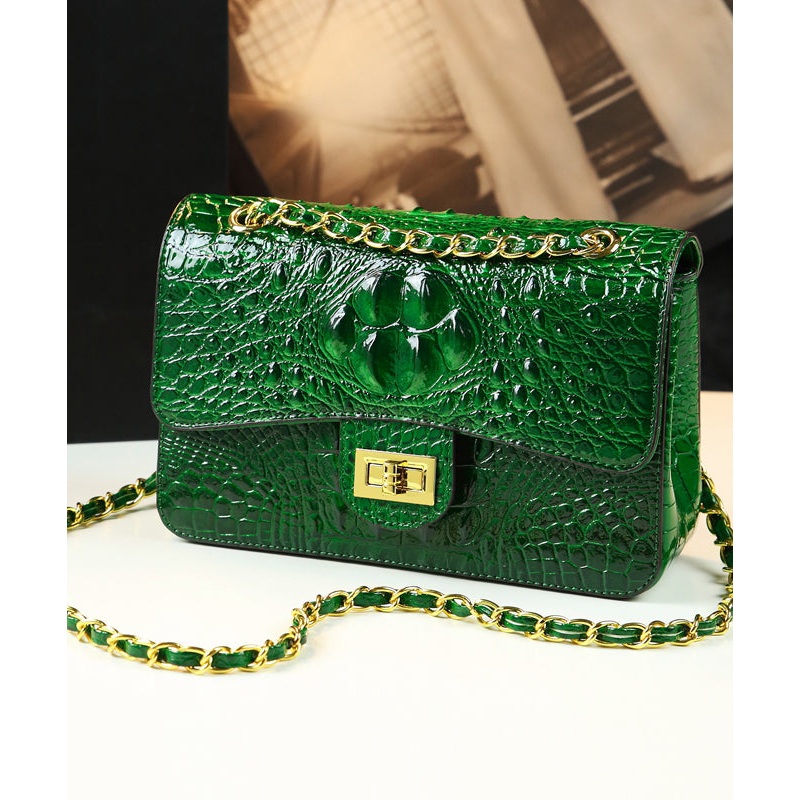 Boho Green Crocodile Pattern Faux Leather Satchel Handbag