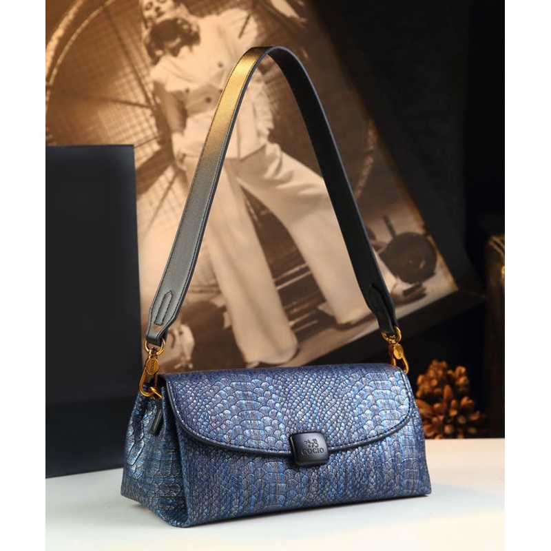 Boutique Navy Serpentine Durable CrossBody Satchel Handbag