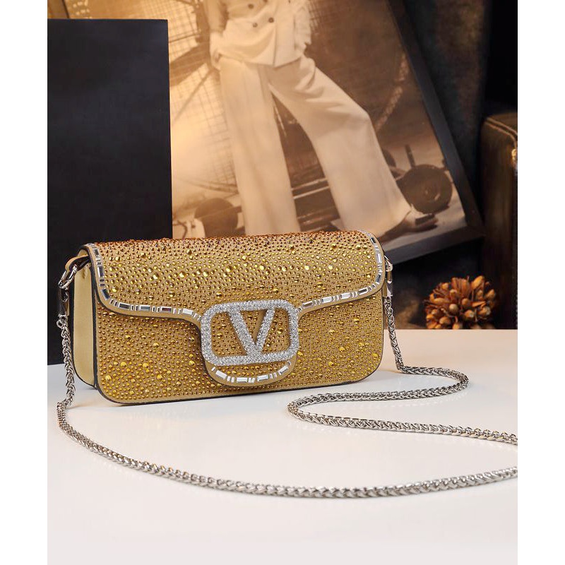 Boutique Zircon Faux Leather Chain Satchel Bag Handbag