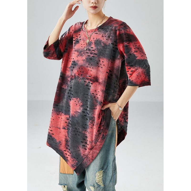 Casual Asymmetrical Tie Dye Hollow Out Cotton Tanks Summer