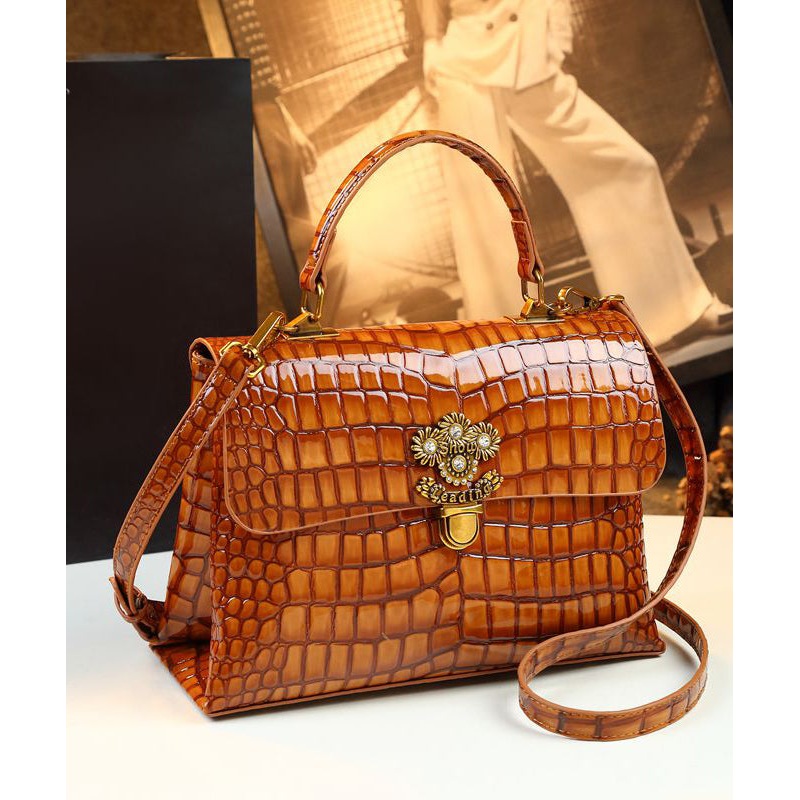 Fashion Alligator Pattern Durable Faux Leather Satchel Handbag