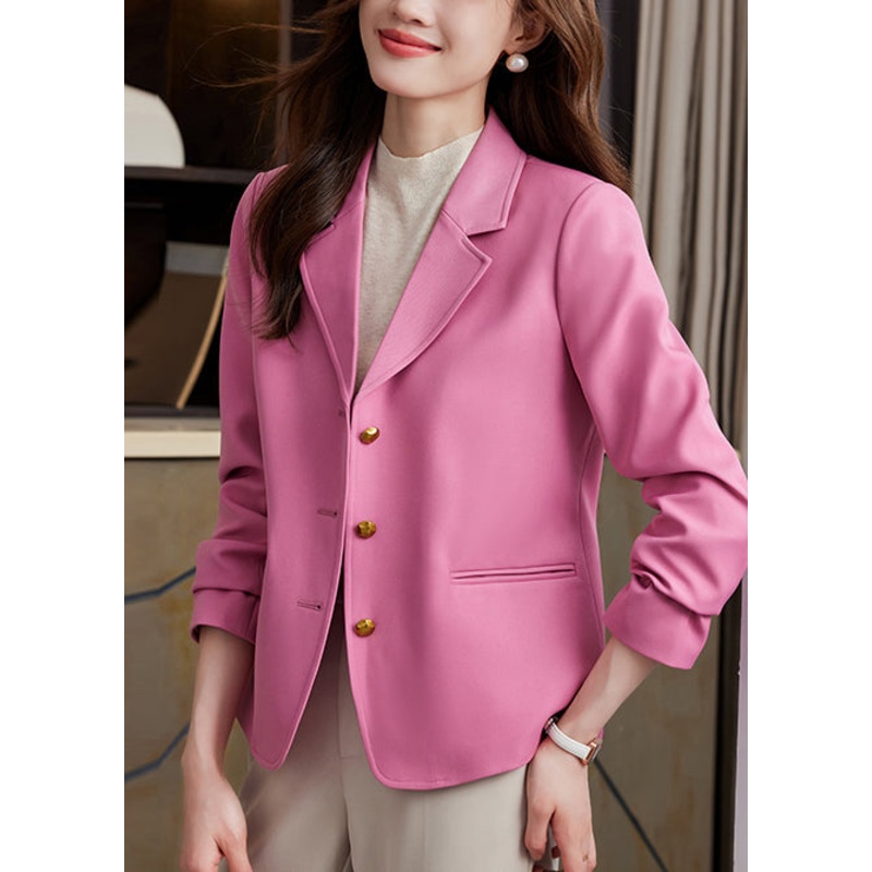 Fashion Pink Notched Metal Buttons Jackets Spring