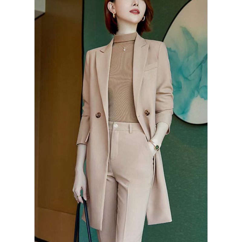 Fine Khaki Double Breast Spandex Trench Coats Spring