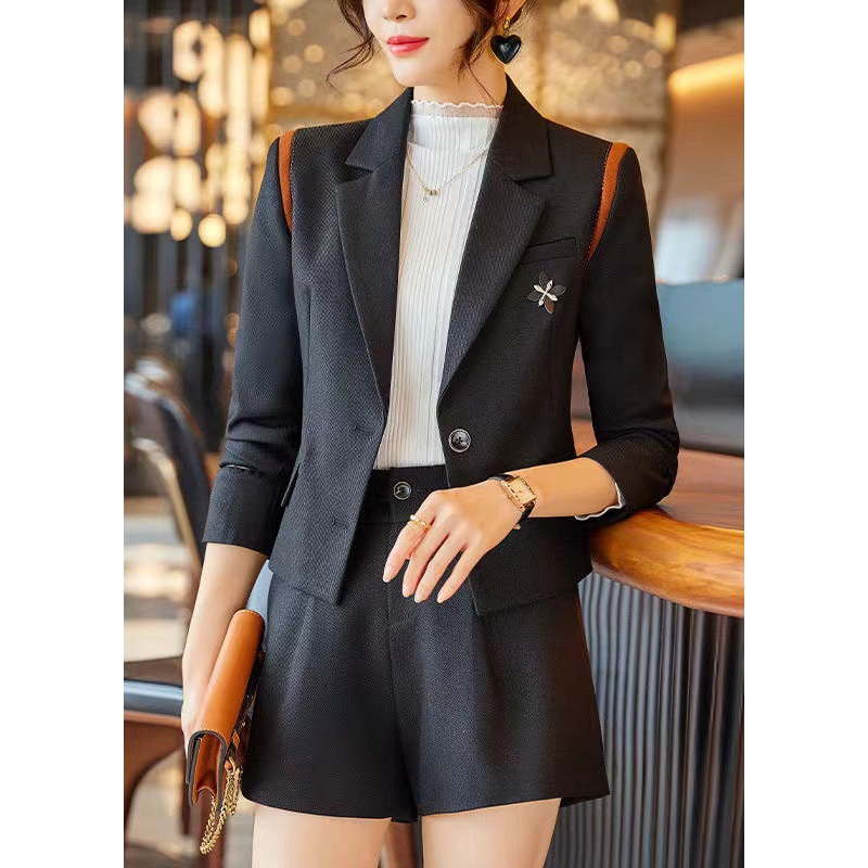 Fitted Black Silm Fit Cotton Two Piece Set Women Clothing Spring