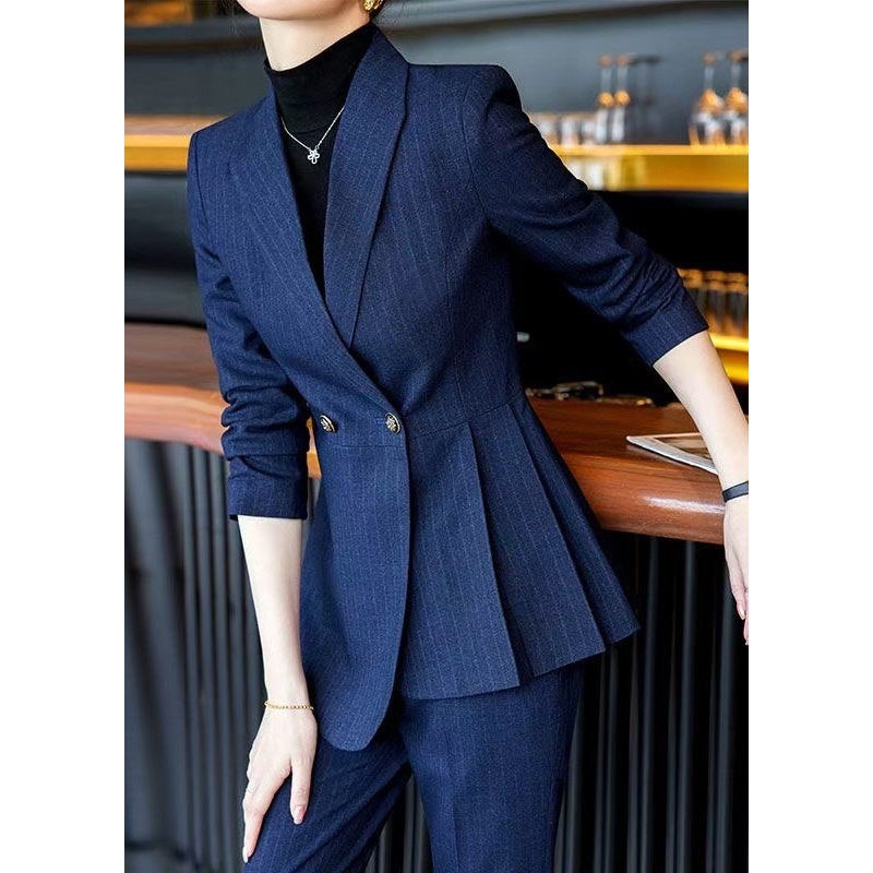 Formal Navy Wrinkled Plaid Silm Fit Coat Spring