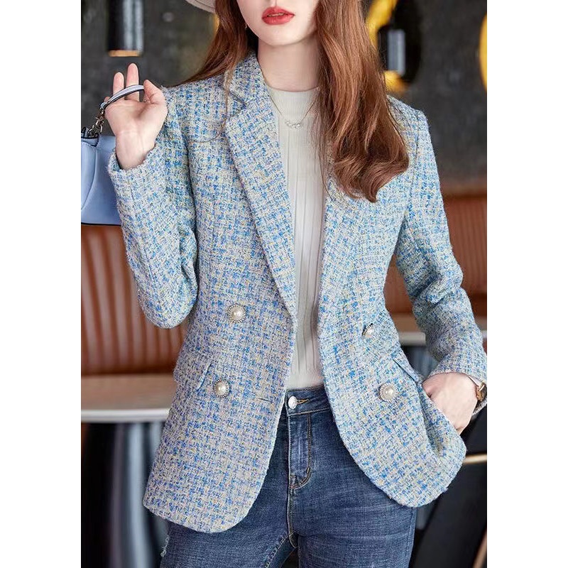 French Blue Notched Woolen Formal Coats Spring