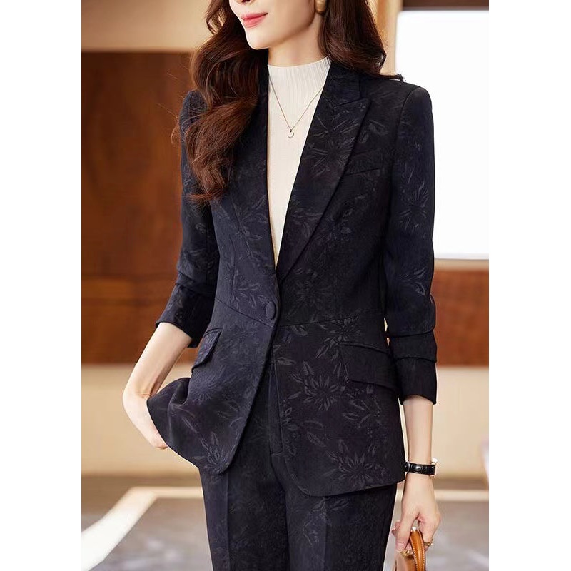 French Navy Peter Pan Collar Print Cotton Coats Spring