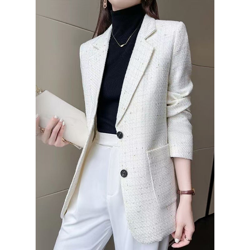 French White Notched Cotton Coat Outwear Spring
