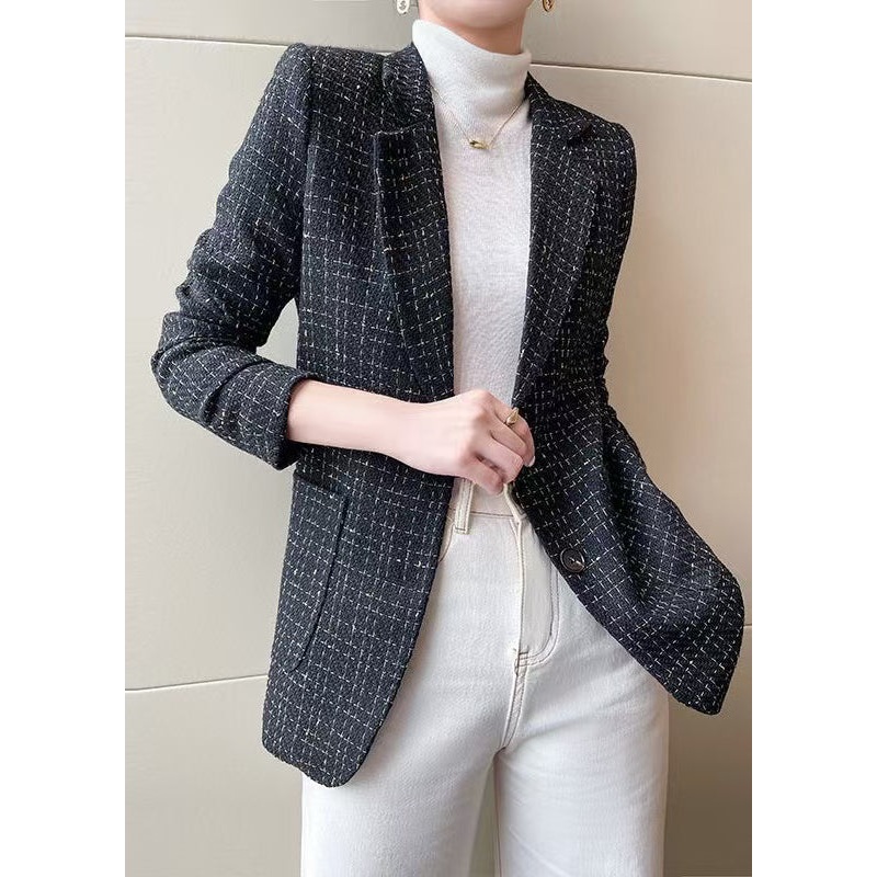 Italian Black Plaid Cotton Formal Coats Spring