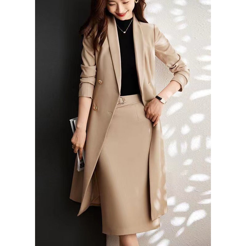 Modern Khaki Double Breast Formal Trench Coat Spring