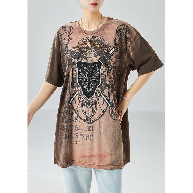 Plus Size Brown Gradient Color Oversized Print Cotton Tanks Summer