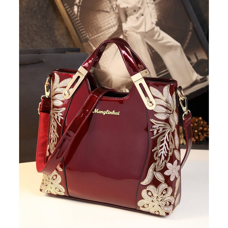 Simple Mulberry Sequins Embroidered Large Capacity Tote Handbag
