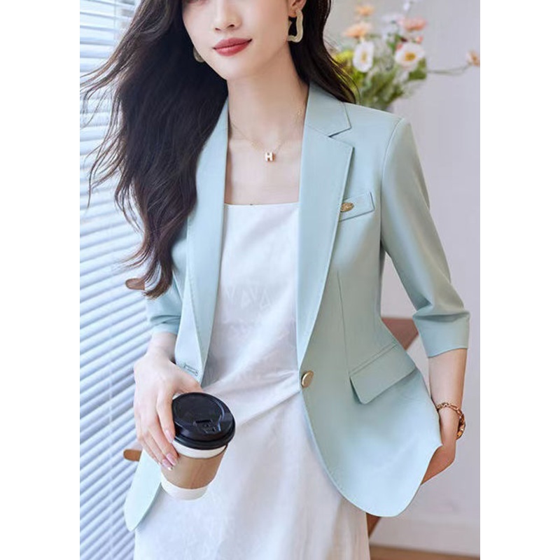 Sky Blue Spandex Jackets Notched Half Sleeve