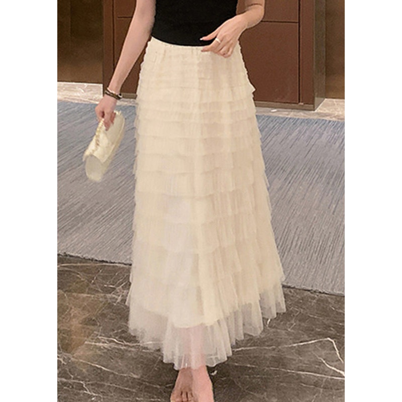 Unique Beige Elastic Waist Tulle Long Cake Skirt