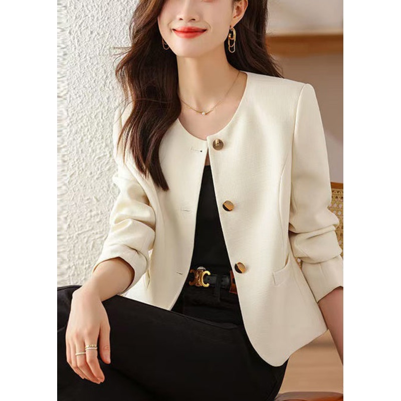 Women White O-Neck Cotton Jackets Spring