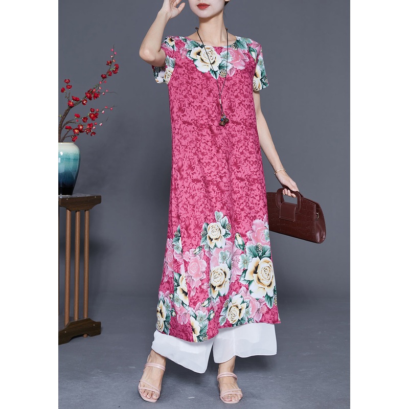 Beautiful Pink Oversized Print Cotton Holiday Dresses Summer