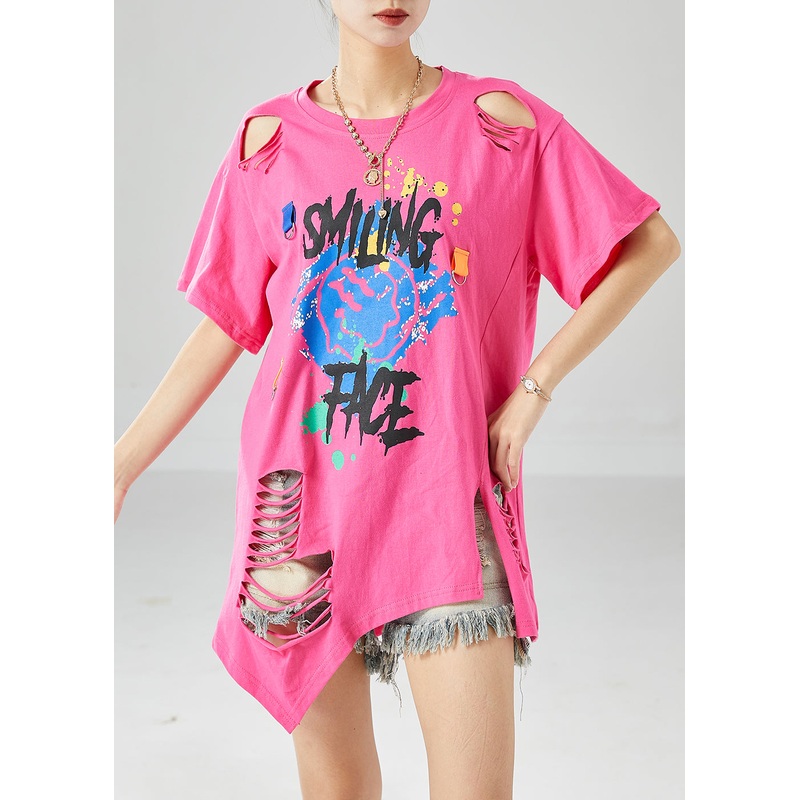 Beautiful Rose Asymmetrical Design Print Cotton Tank Tops Summer