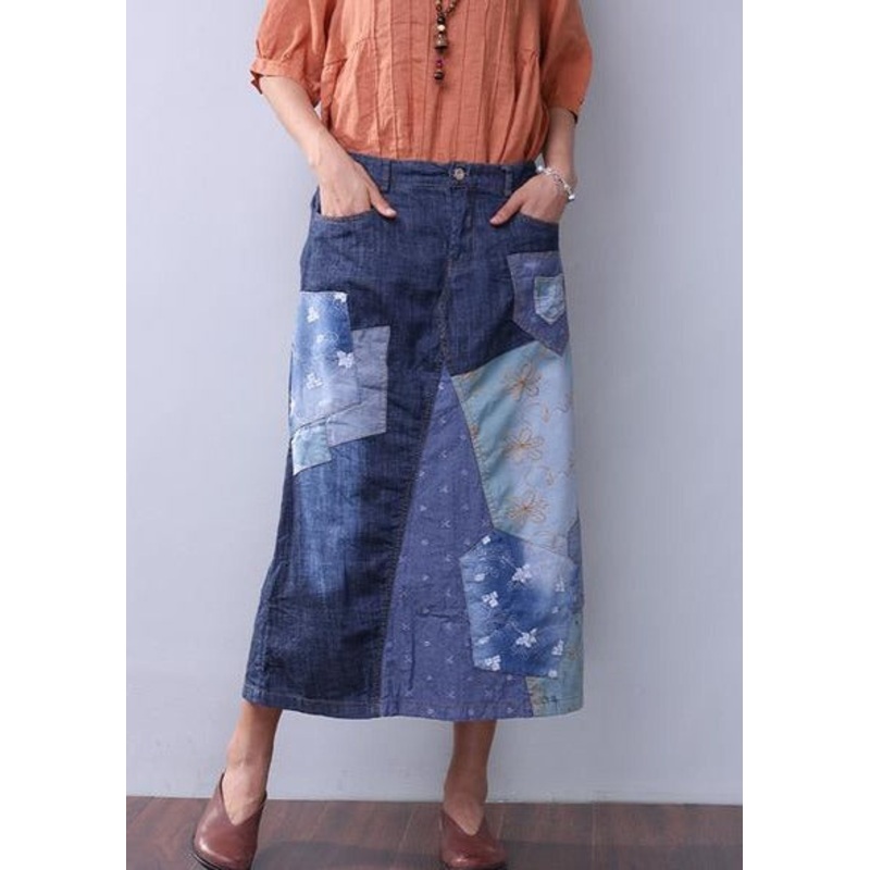 Casual Summer Women Denim Applique Blue Skirt