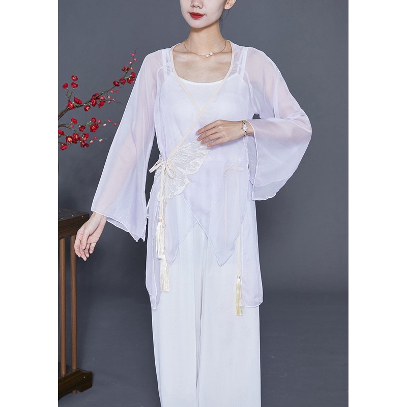 DIY Light Purple Asymmetrical Butterfly Lace Up Tulle Top Summer